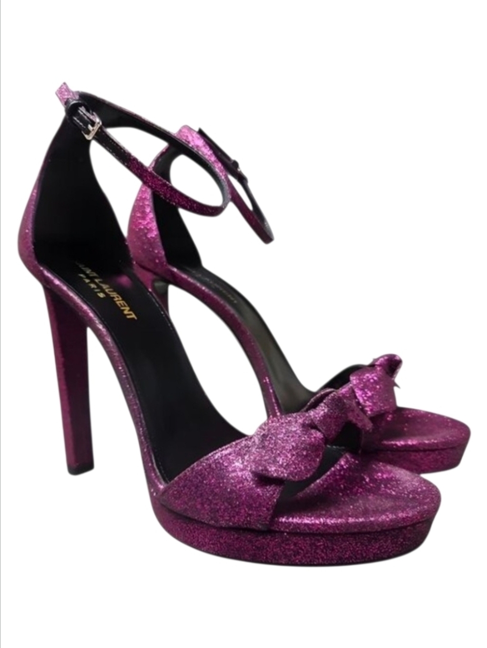 SAINT LAURENT | Hasar Glitter Platform Bow Heels Purple Size 40 / 9.5